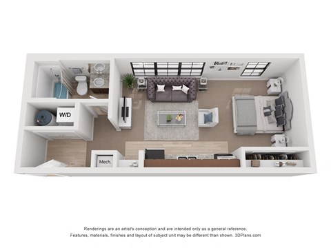 Floor plan for studio, 1 bath, 501 sqft